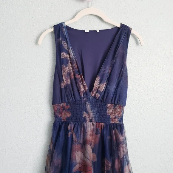 Baltic Born Kamila Dark Blue Floral Tulle  Sleeveless Maxi Dress - Picture 3 of 5